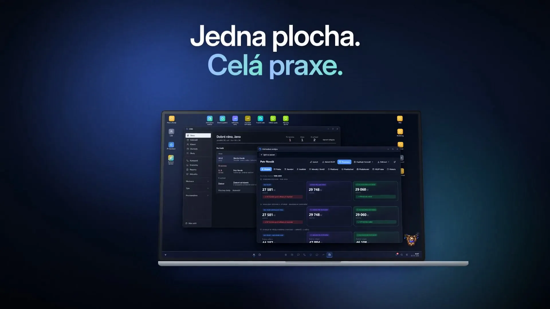 Úvodní záběr filmu: plocha appky na notebooku