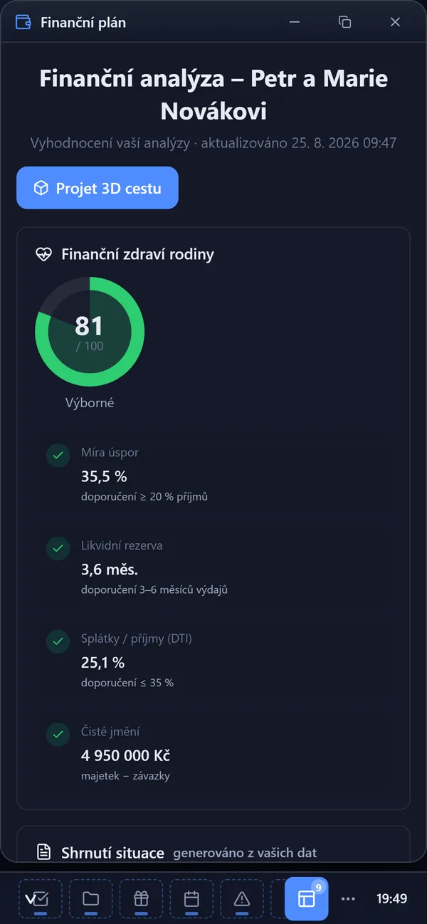 Finanční plán v telefonu: skóre finančního zdraví 81 ze 100.