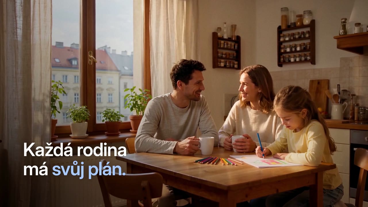 Záběr z filmu Každá rodina má svůj plán: rodina u kuchyňského stolu.